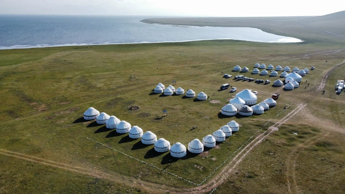 Beautiful yurts surrounded by Son-Kul landscapes